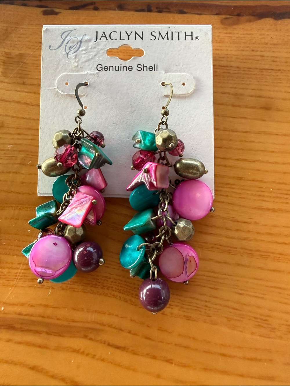 Jaclyn Smith Pink & Teal Cluster Shell Dangle Earrings